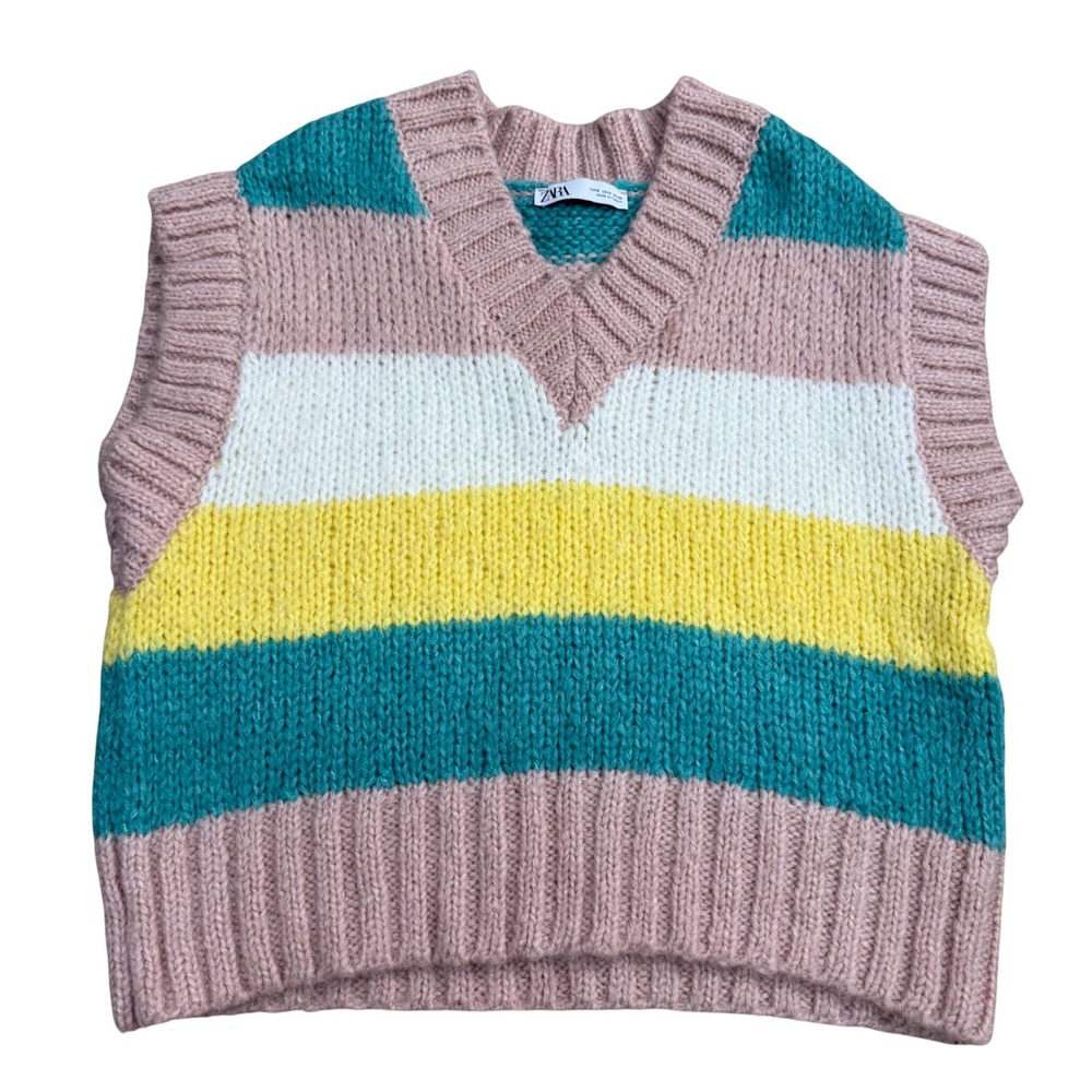 ZARA Knit Sweater Vest Women Size S
Striped Chunky Cozy Layer Wool/Alpaca Blend